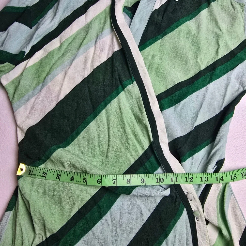 MNG Mango Womens Green Striped Wrap Midi Shirt Dress Long Sleeve‎ Size 6